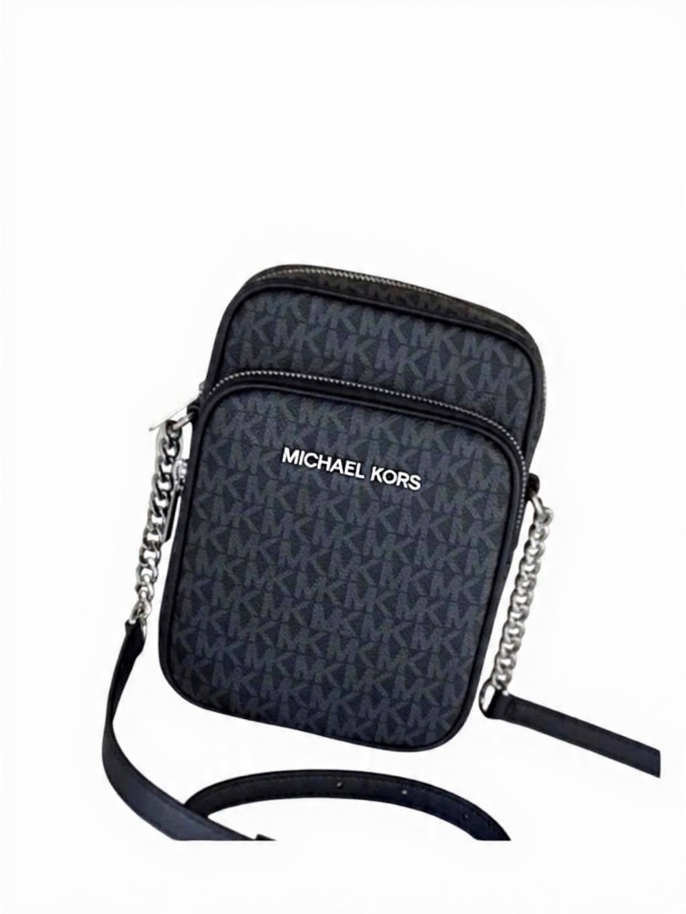NWT Michael Kors Jet Set Women Canvas Black Crossbody Phone Bag OS